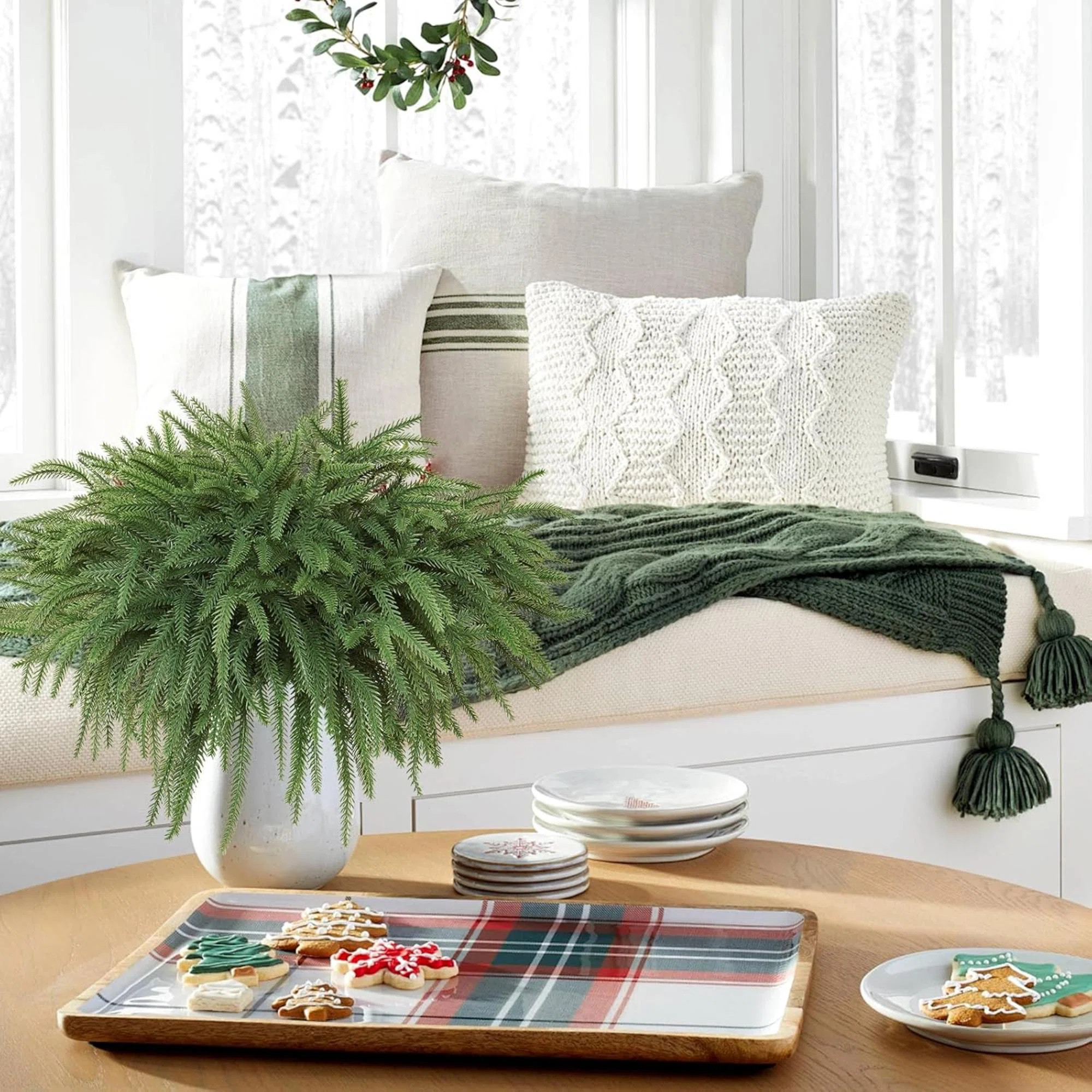 6PCS Christmas Norfolk Pine Branches Artificial Greenery Norfolk Pine Stems Sprigs Faux Xmas Bran... | Joss & Main