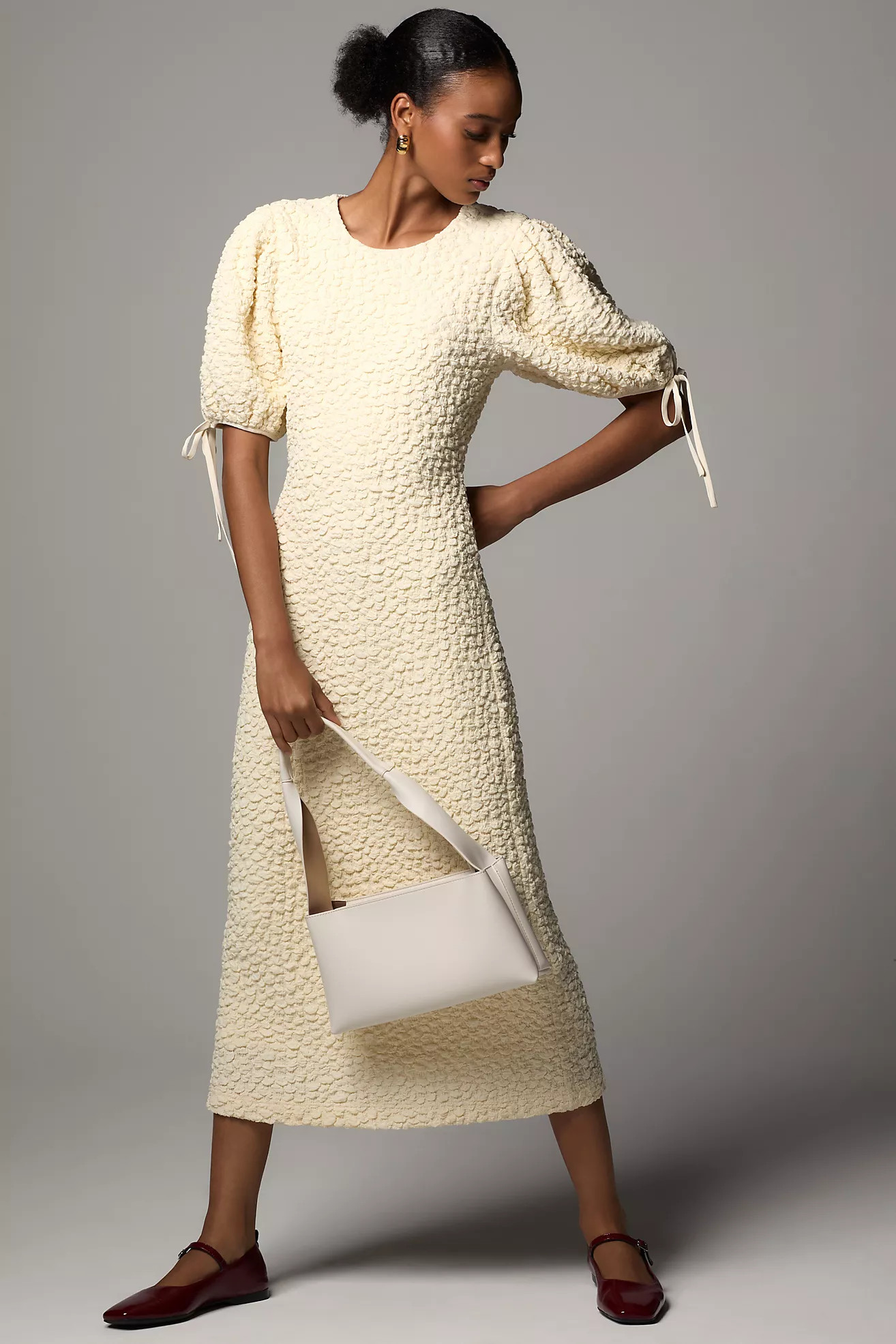 English Factory Short-Sleeve Textured Midi Dress | Anthropologie (US)