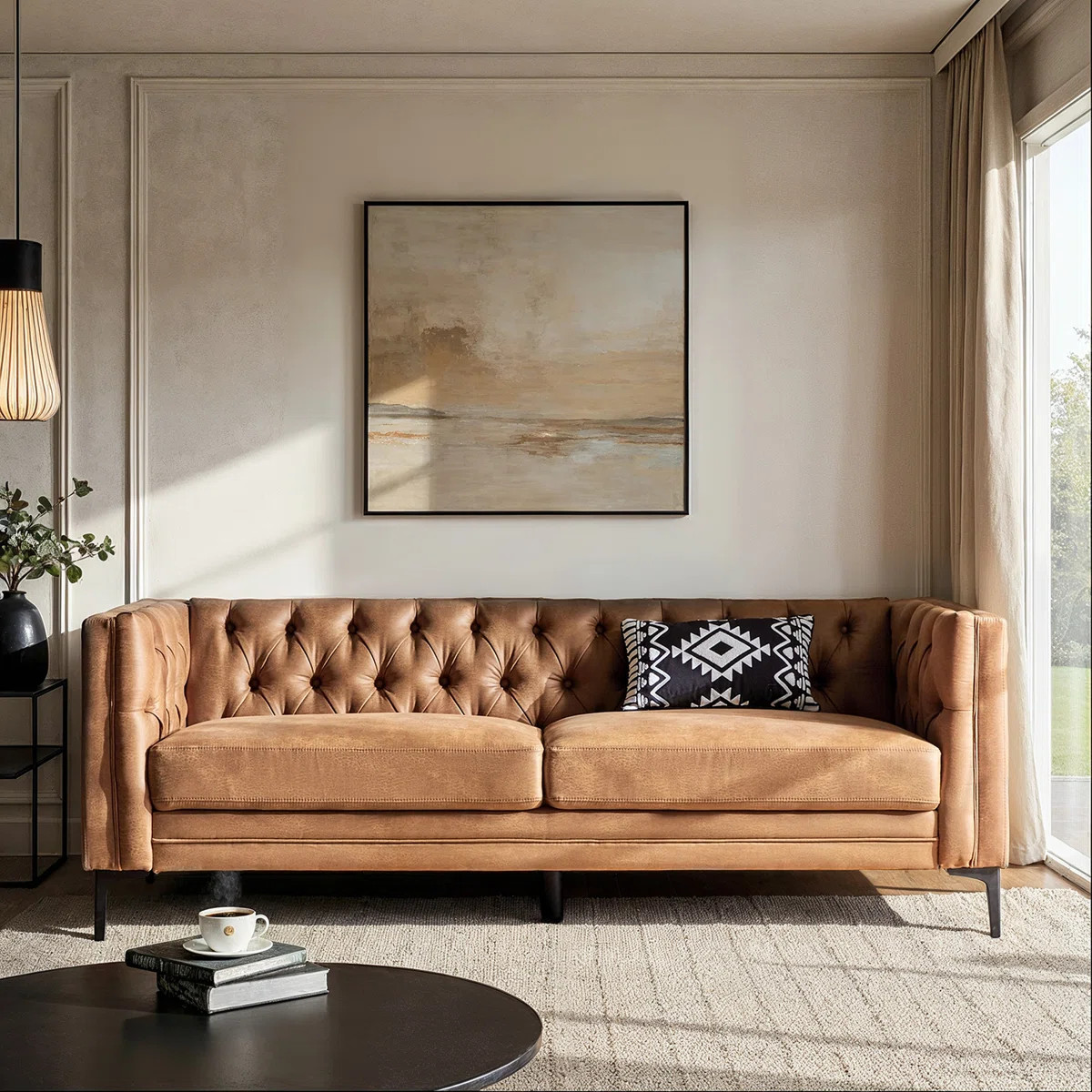 Brinna Contemporary 84" Upholstered Button-tufted Sofa with Metal Legs | Wayfair North America