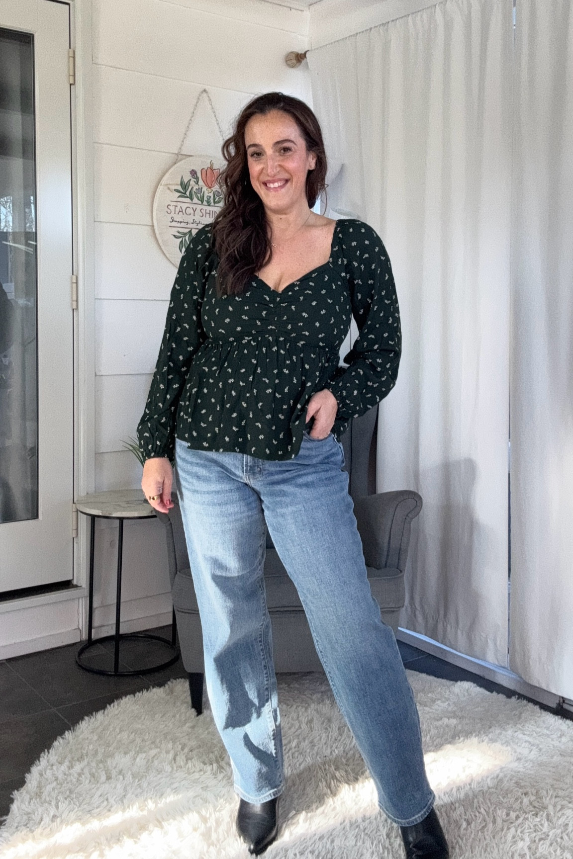 This top is flirty and fun! Pretty for the holidays! 

Top size medium
Jeans fit roomy - size down if in between 

#LTKFindsUnder50 #LTKStyleTip #LTKSaleAlert