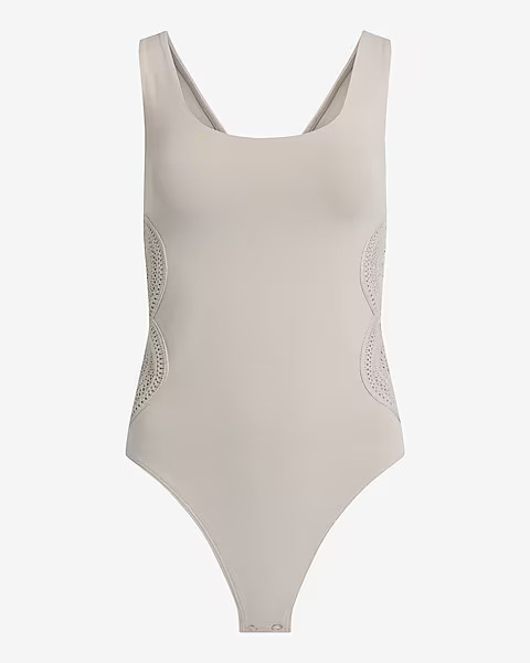 Body Contour Stretch Cotton Crochet Pieced Bodysuit | Express