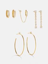 Leighton 18K Gold Earring Set - Gold/Pavé | BaubleBar (US)