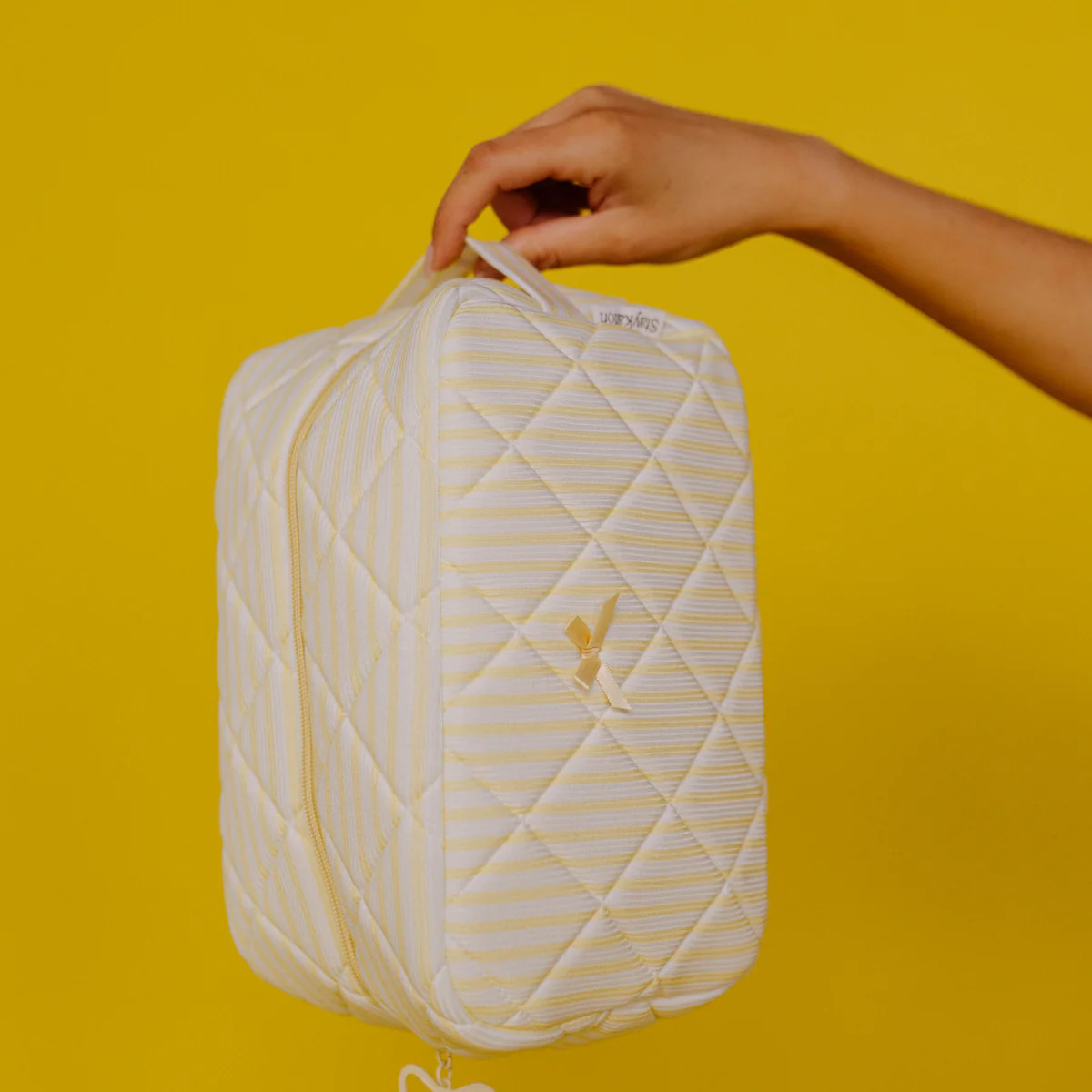 Yellow Stripe Cosmetic Bag & Headband Set | Bamboo Beauty Duo | Staykation