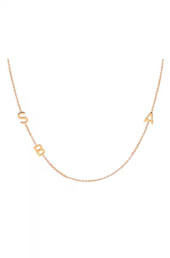 Triple 14k Gold Asymmetrical Initial Necklace | Etsy | Etsy (US)