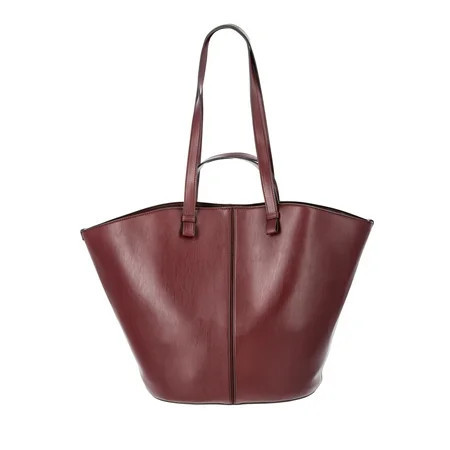 Time and Tru Women's Large Faux Leather Tulip Tote Bag, Burgundy | Walmart (US)