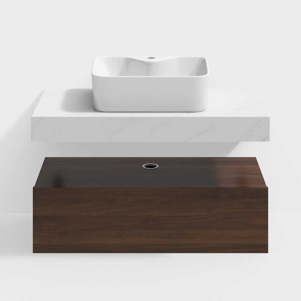 35" Floating Bathroom Vanity with Sintered Stone Vessel Sink with 2 Drawers in White | Homary