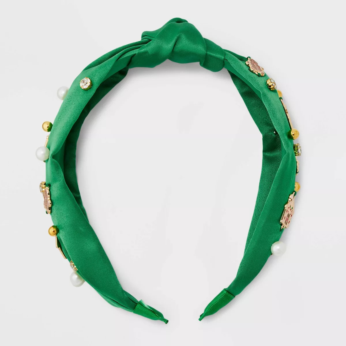 Holiday Gingerbread Icons Embellished Top Knot Headband - Green/Brown | Target