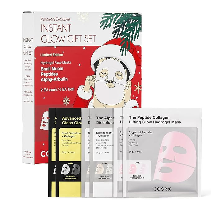 COSRX Glow-Boosting Face Mask Limited Holiday Gift Set 6ea, Snail Mucin, 6 Peptides & Alpha-arbut... | Amazon (US)