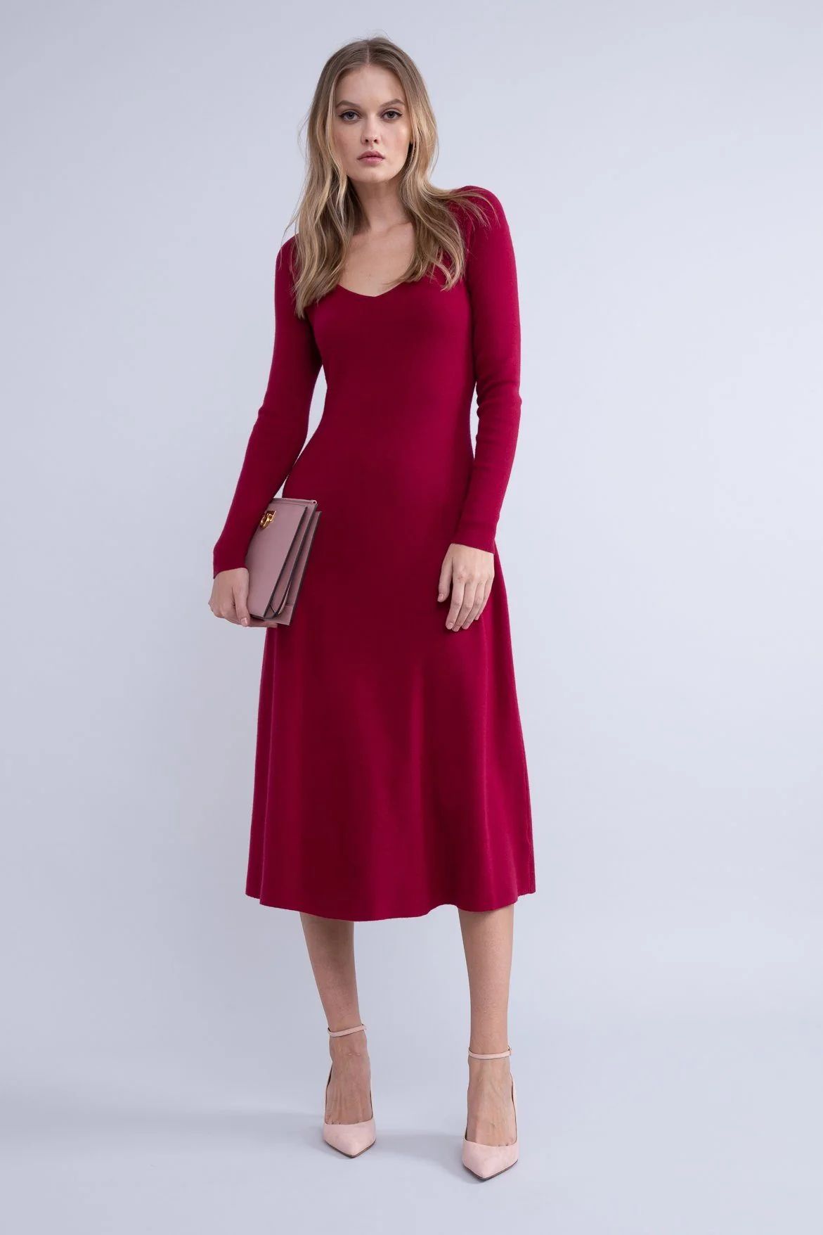 Long Sleeve A-Line Sweater Dress - Red | Rachel Parcell