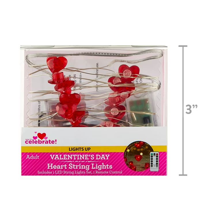 Valentine's Day Red Heart Plastic String Lights Party Favor with Remote by Way To Celebrate | Walmart (US)