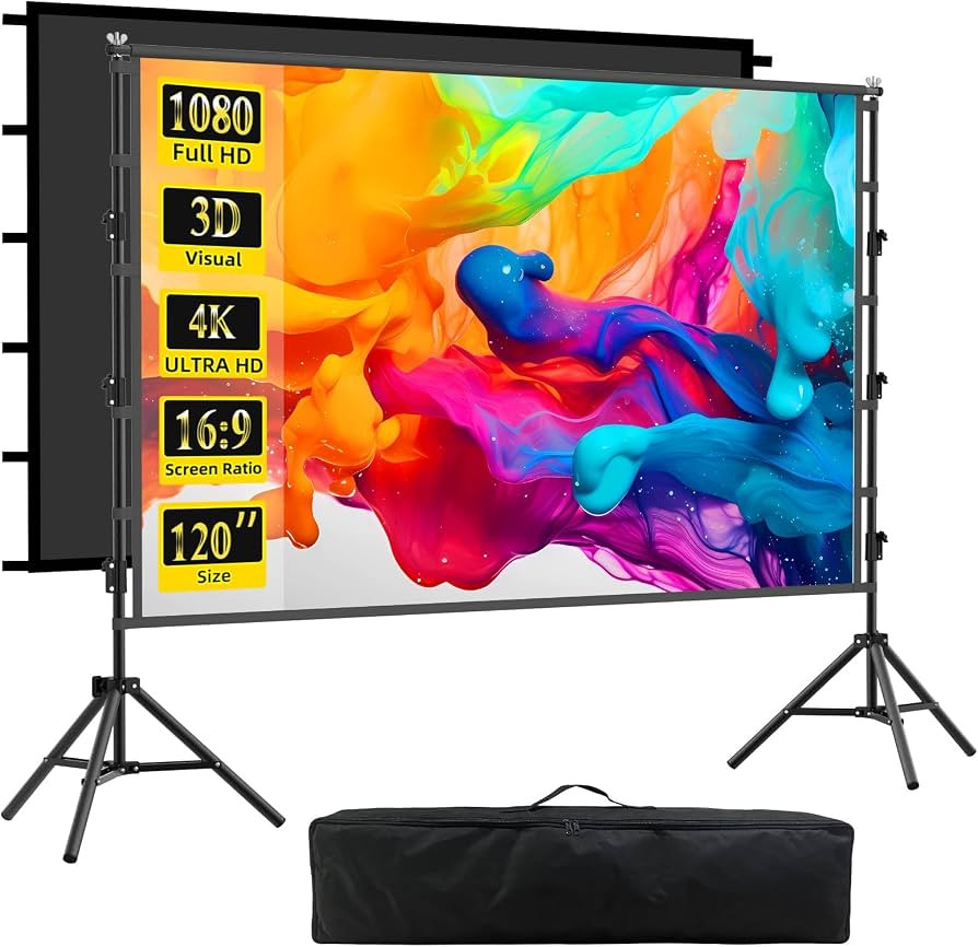 Outdoor Projector Screen with Stand, 120 inch Indoor Movie Screen 16:9 4K Rear Front Portable Pro... | Amazon (US)