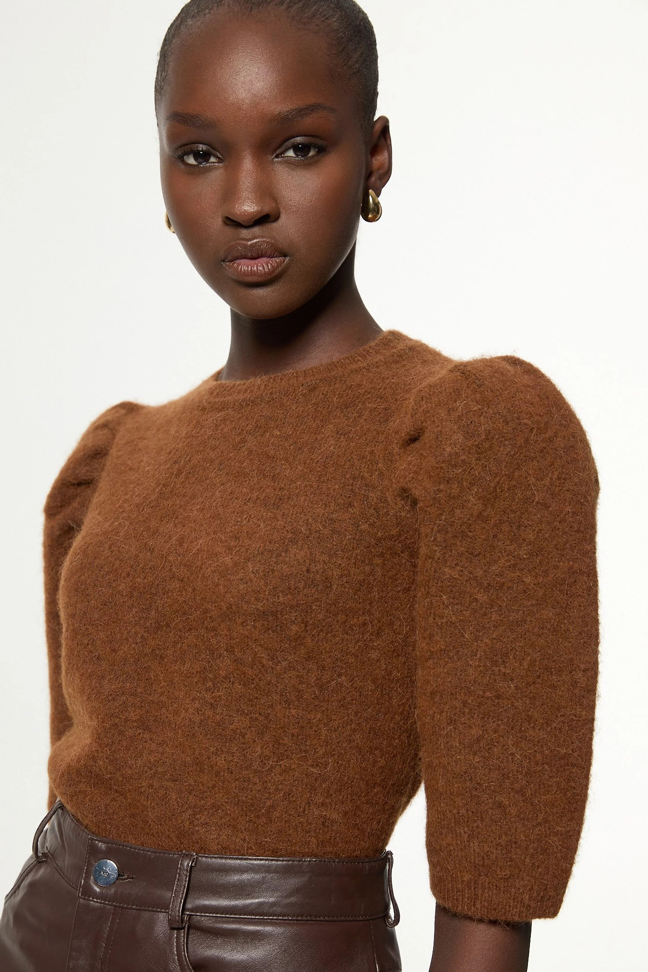 Alpaca Wool Fluffy Knit Crew Neck Top | Karen Millen | Karen Millen UK + IE + DE + NL