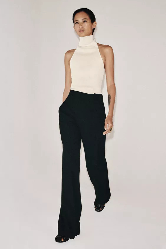 PANTALON PALAZZO BOUTON DORÉ | Zara US