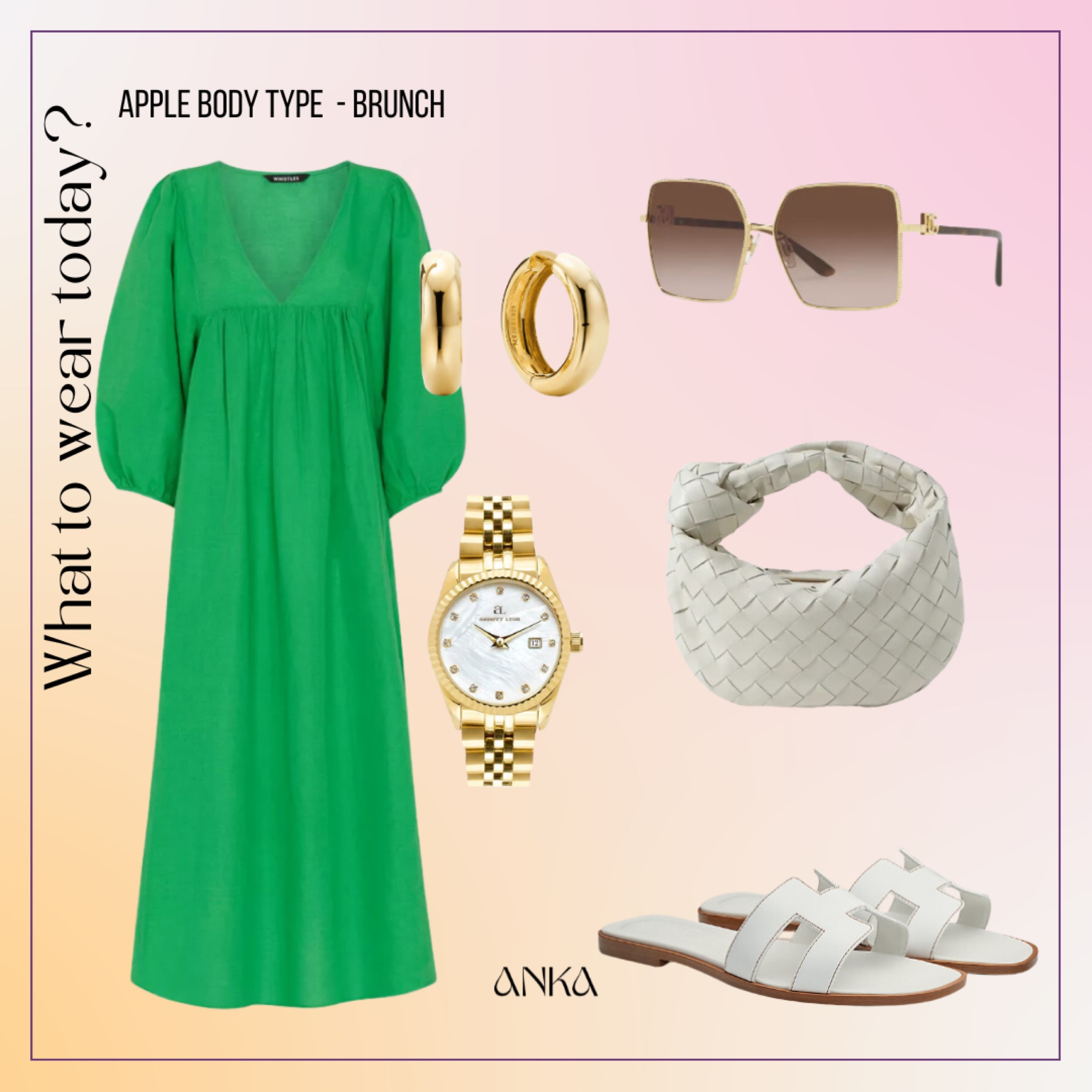 Brunch look for the apple body type 
A - line dress, whistles, Steve Madden, Abbot Lyon, mejuri 

#LTKeurope #LTKstyletip #LTKSeasonal