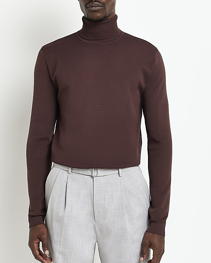 Brown Slim fit Roll neck Knitted jumper | River Island (UK & IE)