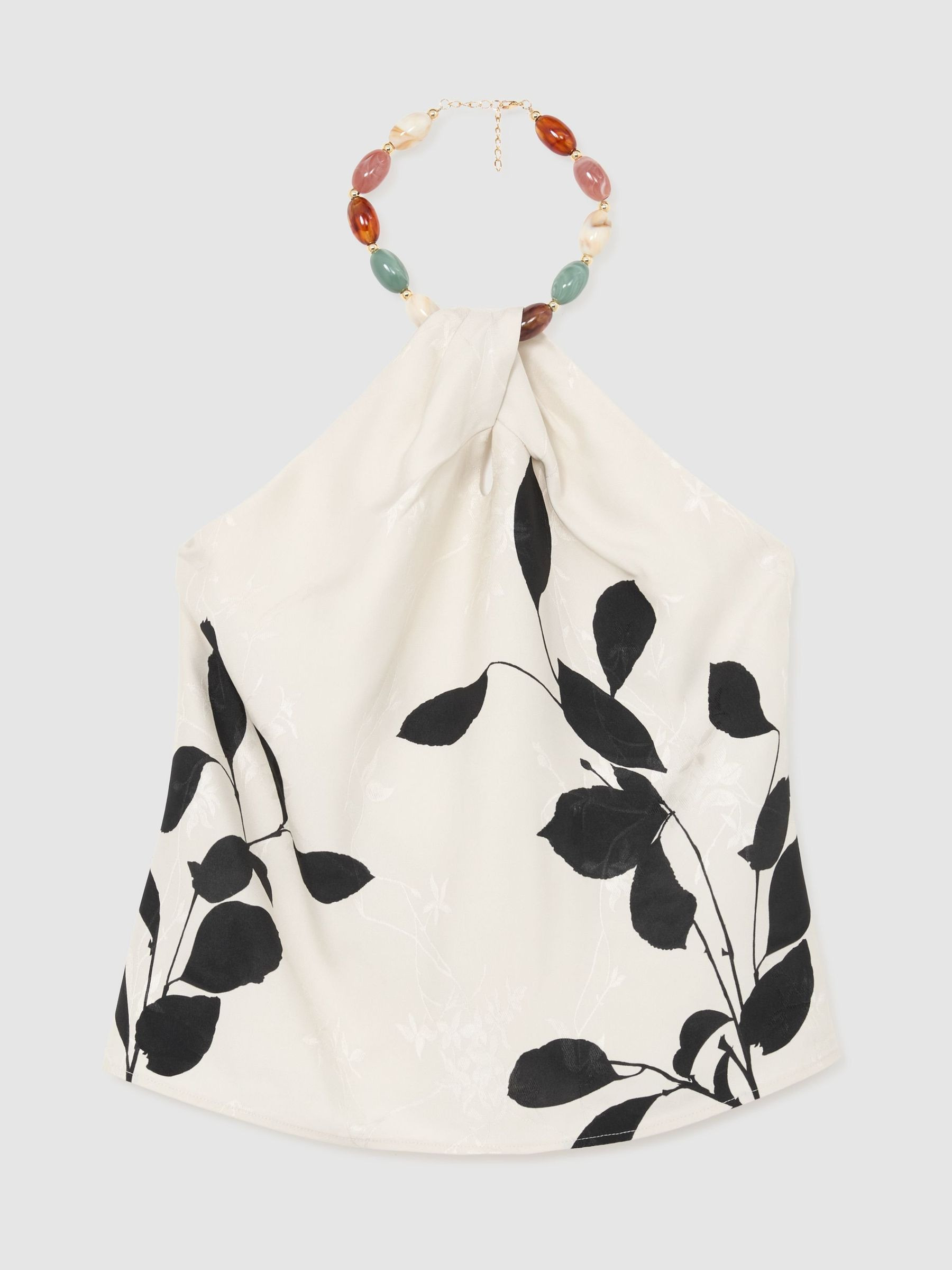 Reiss Haut à col dos-nu orné de perles en jacquard imprimé, ivoire/noir | REISS | Reiss DE