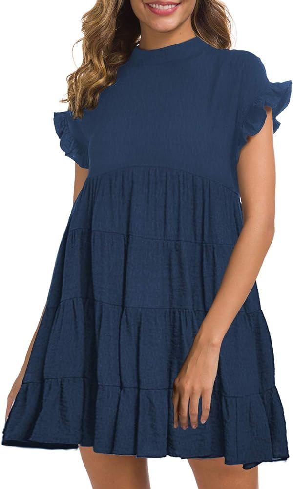 Women's Casual Summer Ruffle Babydoll Loose Mini Dress | Amazon (US)