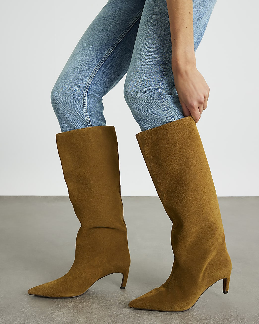 Brown Suede Straight High Leg Boots | River Island UK & IE