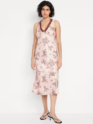 Lace-Trim Satin Midi Dress | Old Navy (US)