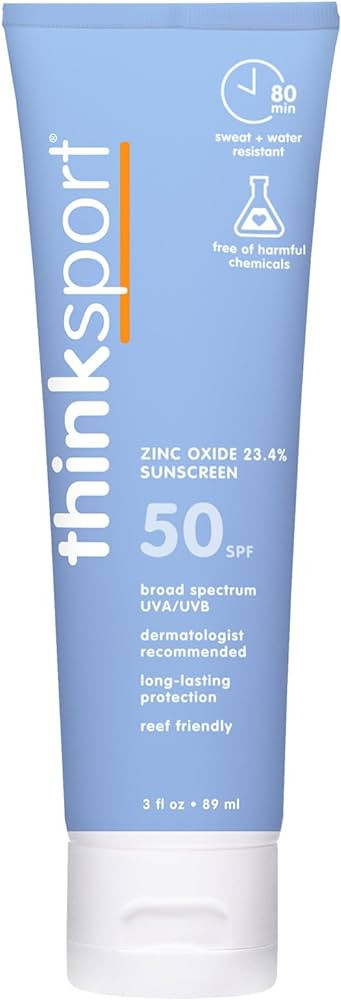 Thinksport SPF 50+ Mineral Sunscreen, 3 Oz, Safe, Natural Sunblock for Sports & Active Use, Water... | Amazon (US)