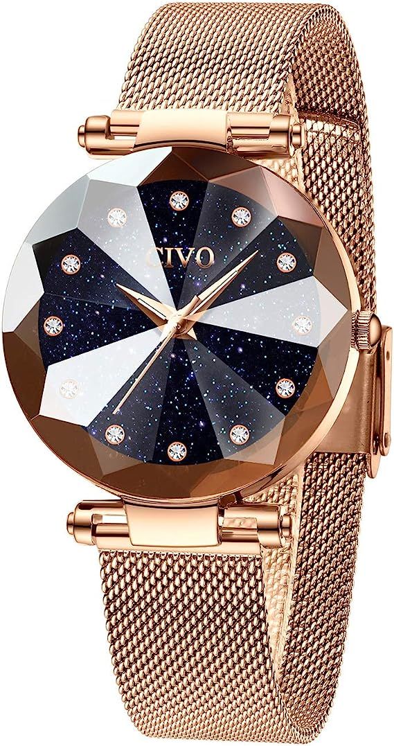 CIVO Simple Womens Watch, Luxury Ladies Watches with Starry Crystal Dial, Stainless Steel Waterpr... | Amazon (US)