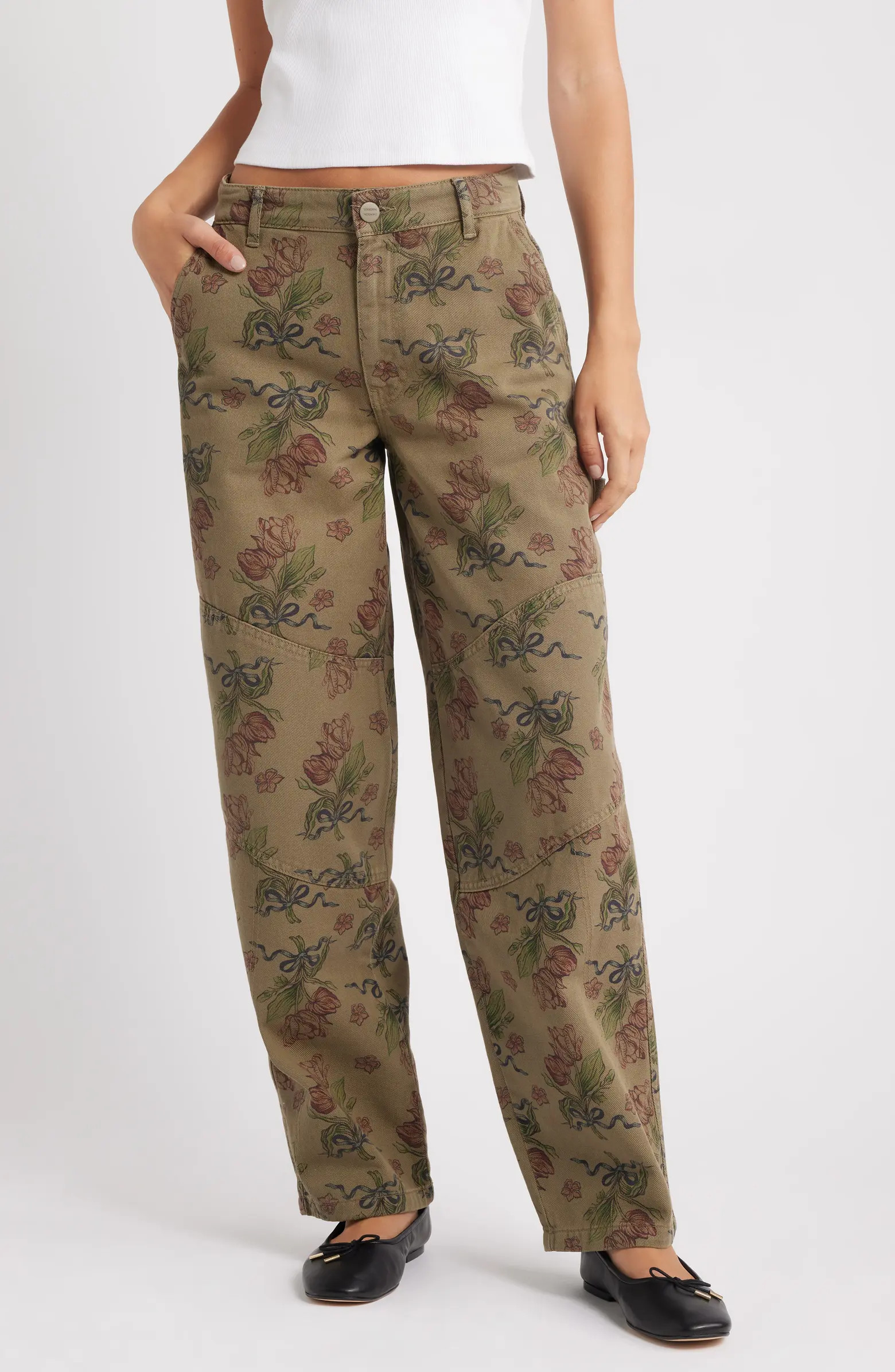 Drew Floral Print Relaxed Utility Jeans | Nordstrom