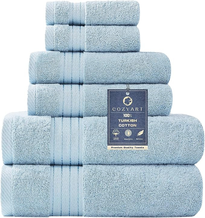 COZYART Light Blue Towel Sets for Bathroom 6Pcs, Turkish Cotton Bath Towel Set Soft Highly Absorb... | Amazon (US)