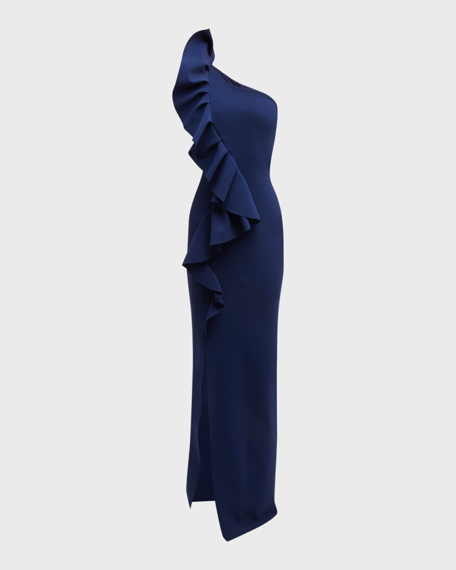 Chiara Boni La Petite Robe Pervinca One-Shoulder Ruffle Column Gown | Neiman Marcus