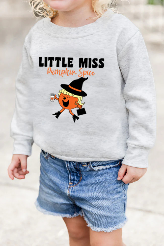 Little Miss Pumpkin Spice Kids Fleece Ash Graphic Sweatshirt | Pink Lily