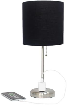 Simple Designs LT2024-BLK Brushed Steel Stick Table Desk Lamp with Charging Outlet and Drum Fabri... | Amazon (US)