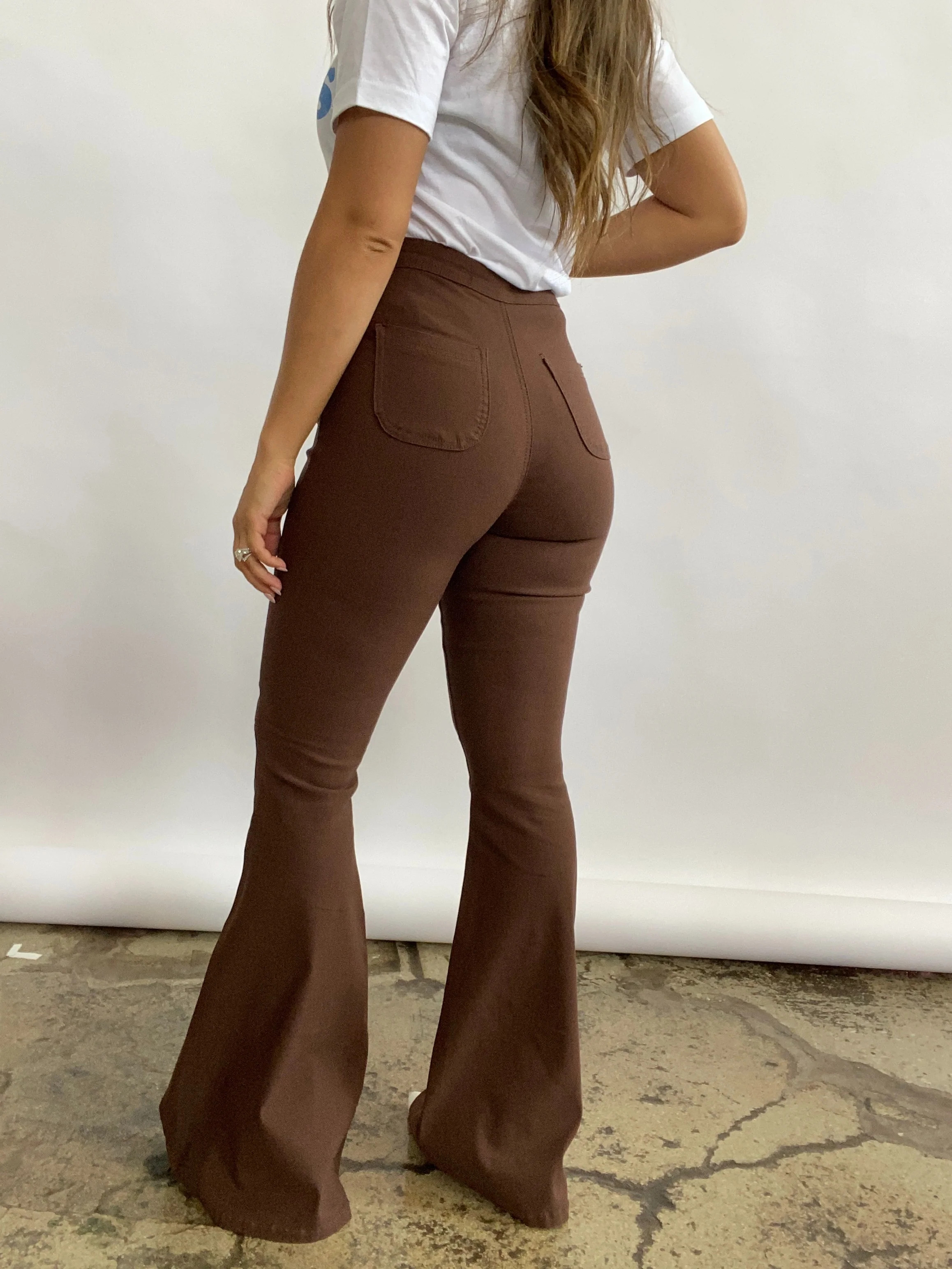 Fiona High Waisted Bell Bottom Flare Jeans - Chocolate Brown | Willow Boutique