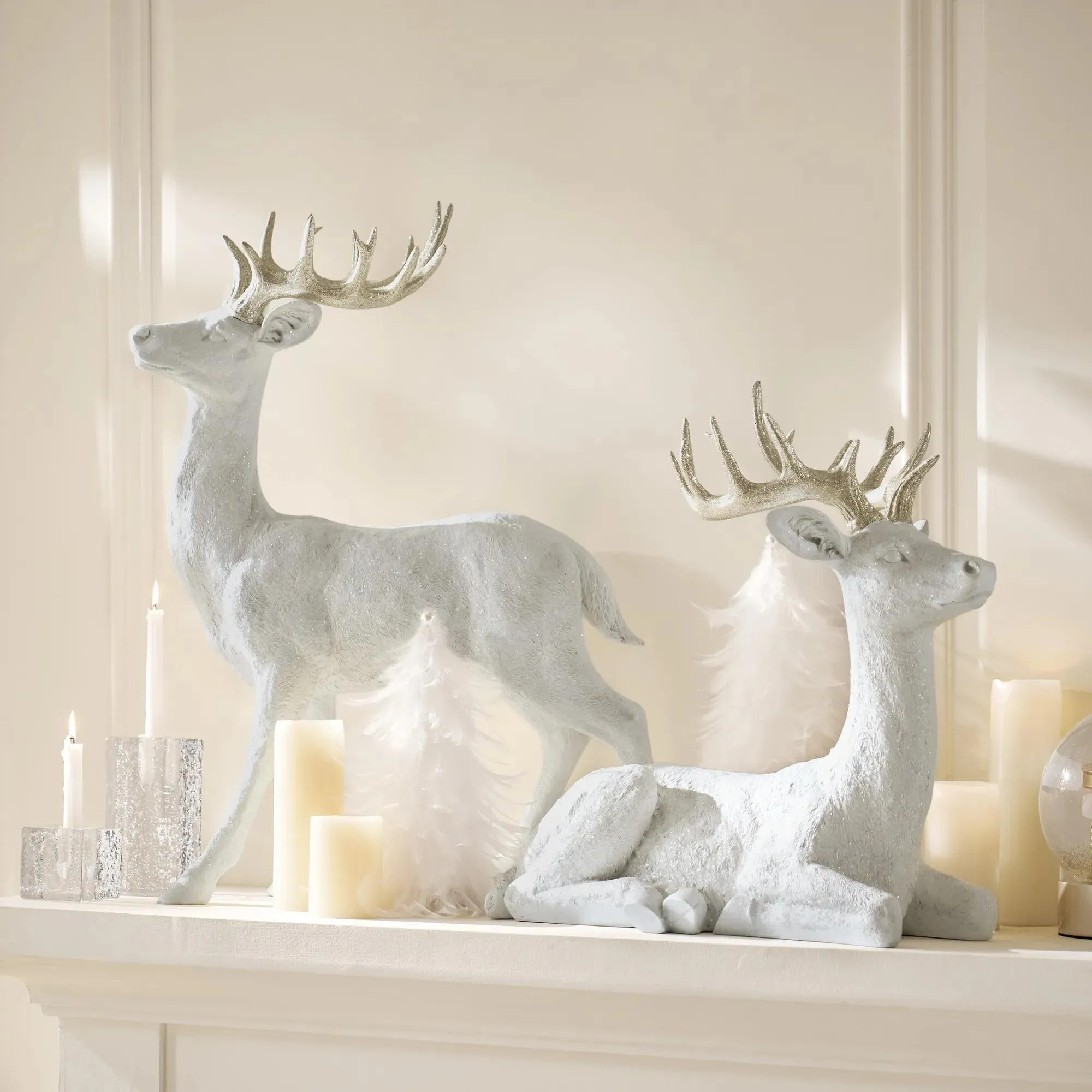 Majestic White/Champagne Glitter Resin Deer 22" | Z Gallerie | Z Gallerie