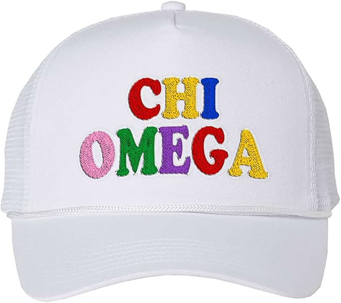 Chi Omega Chi O Rainbow Trucker Hat White | Amazon (US)