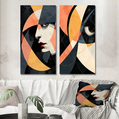 Black And Pink Woman Cubist Portrait I - Abstract Portraits Canvas Art Print Set Of 2 | Wayfair North America