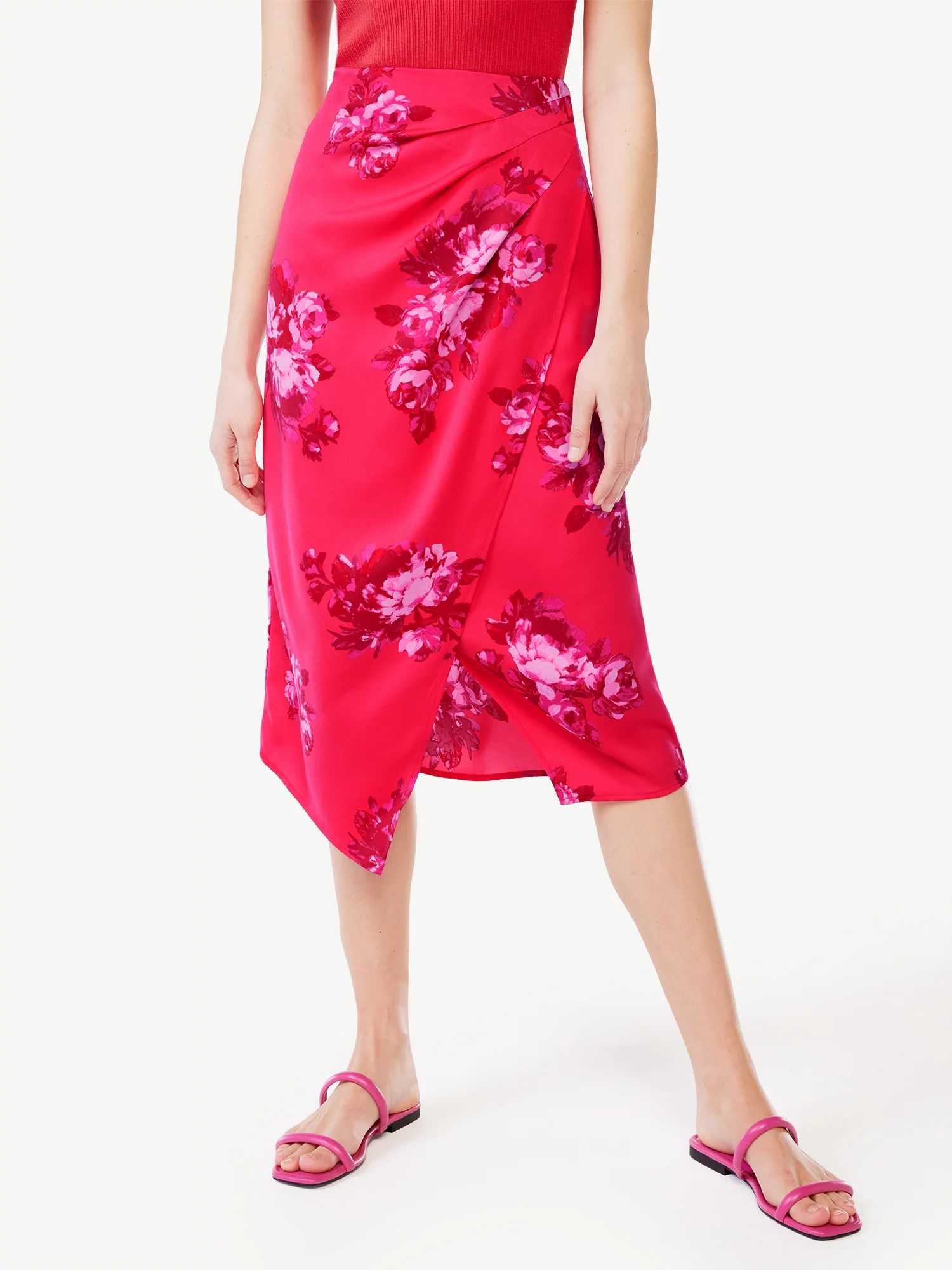 Scoop Women's Satin Faux Wrap Midi Skirt - Walmart.com | Walmart (US)