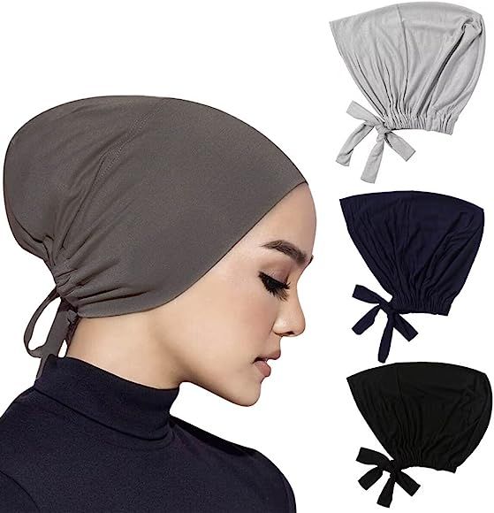 AKONNAS 4 Pcs Women Hijab Undercap Muslim Inner Beanies Cap with Tie Back Closure Adjustable Undersc | Amazon (CA)