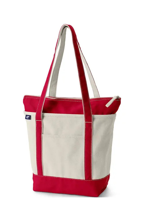 Lands' End Zip Top Long Handle Canvas Tote Bag in Natural/heritage Red at Nordstrom, Size X-Large | Nordstrom