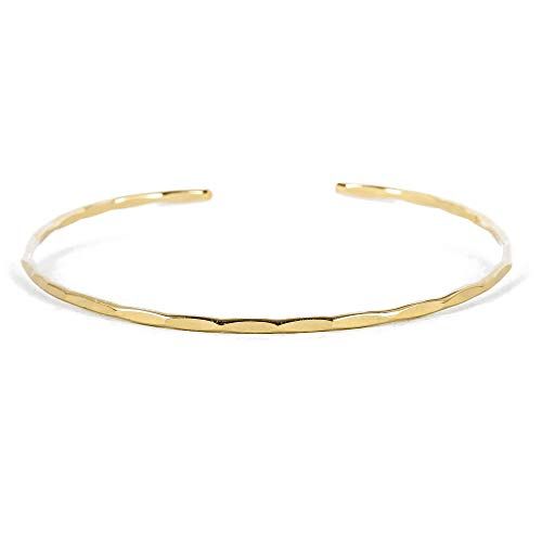Thin Hammered Cuff in 14K Gold Fill; Delicate Handmade Stacking Bracelet for Women by Lotus Stone... | Amazon (US)