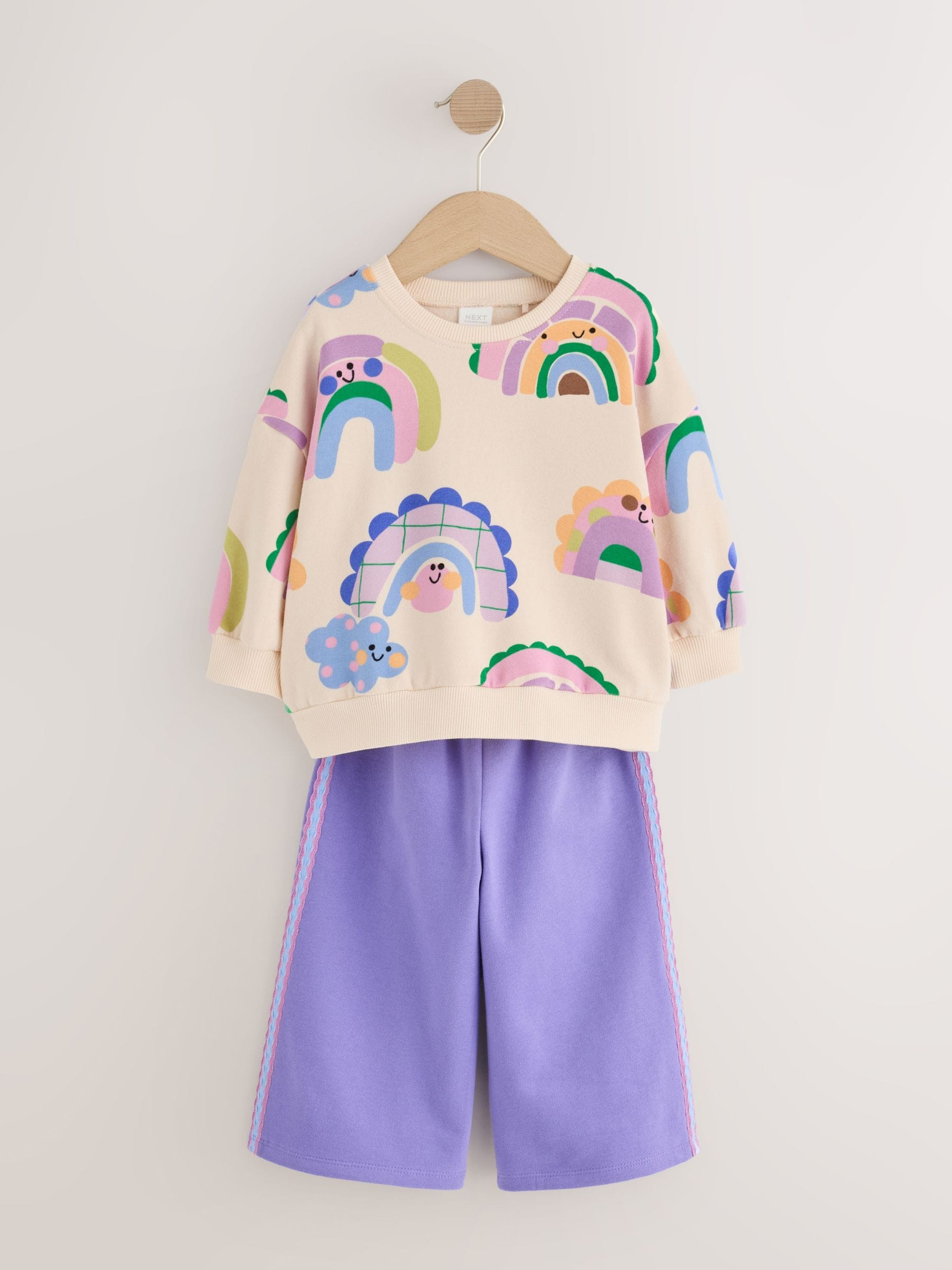 Next Light Purple Rainbow Sweatshirt and Wide Leg Joggers Set (3mths-7yrs) | Next US