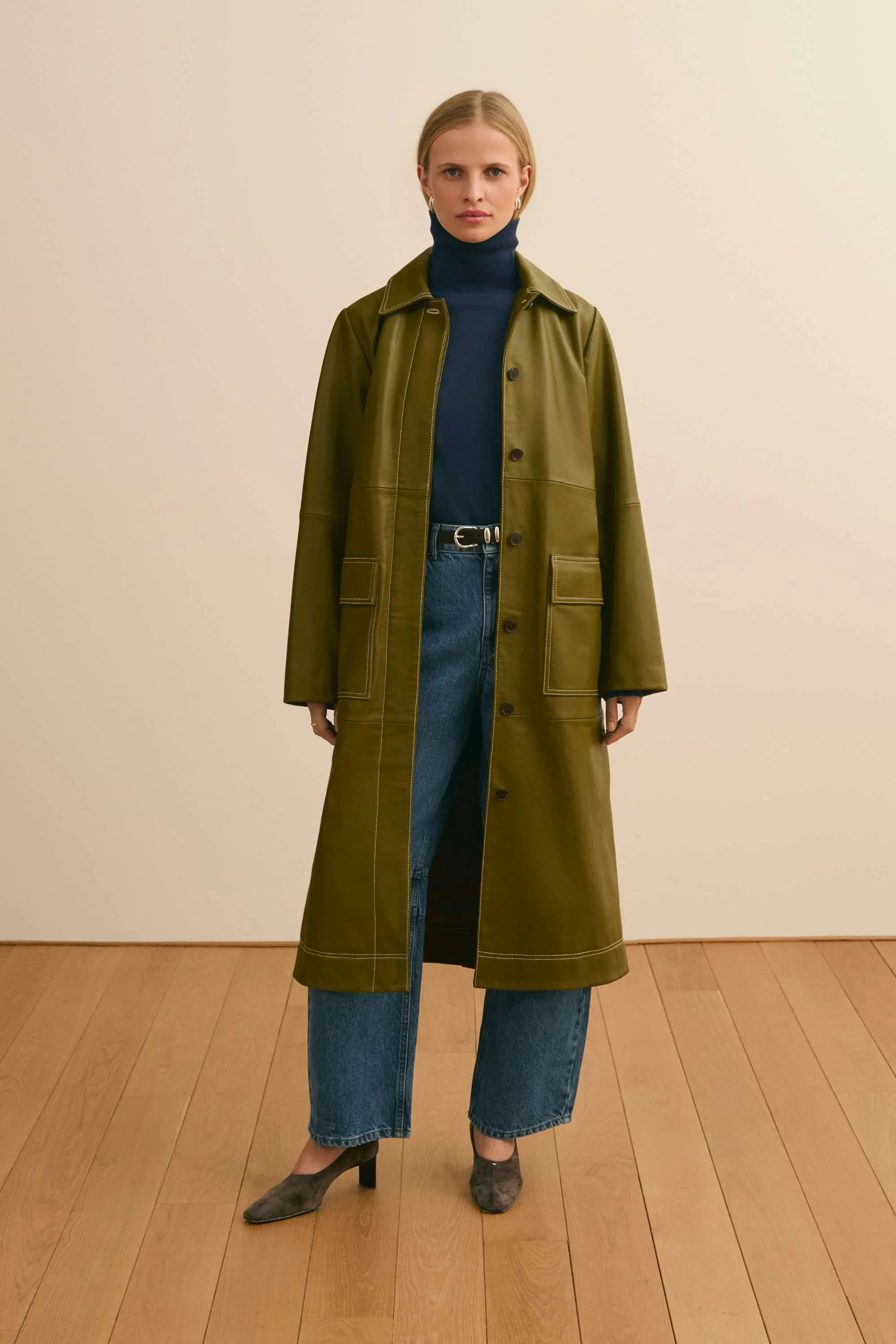 ALIGNE Leather Trench Coat - Green | Aspen | ALIGNE UK & EU