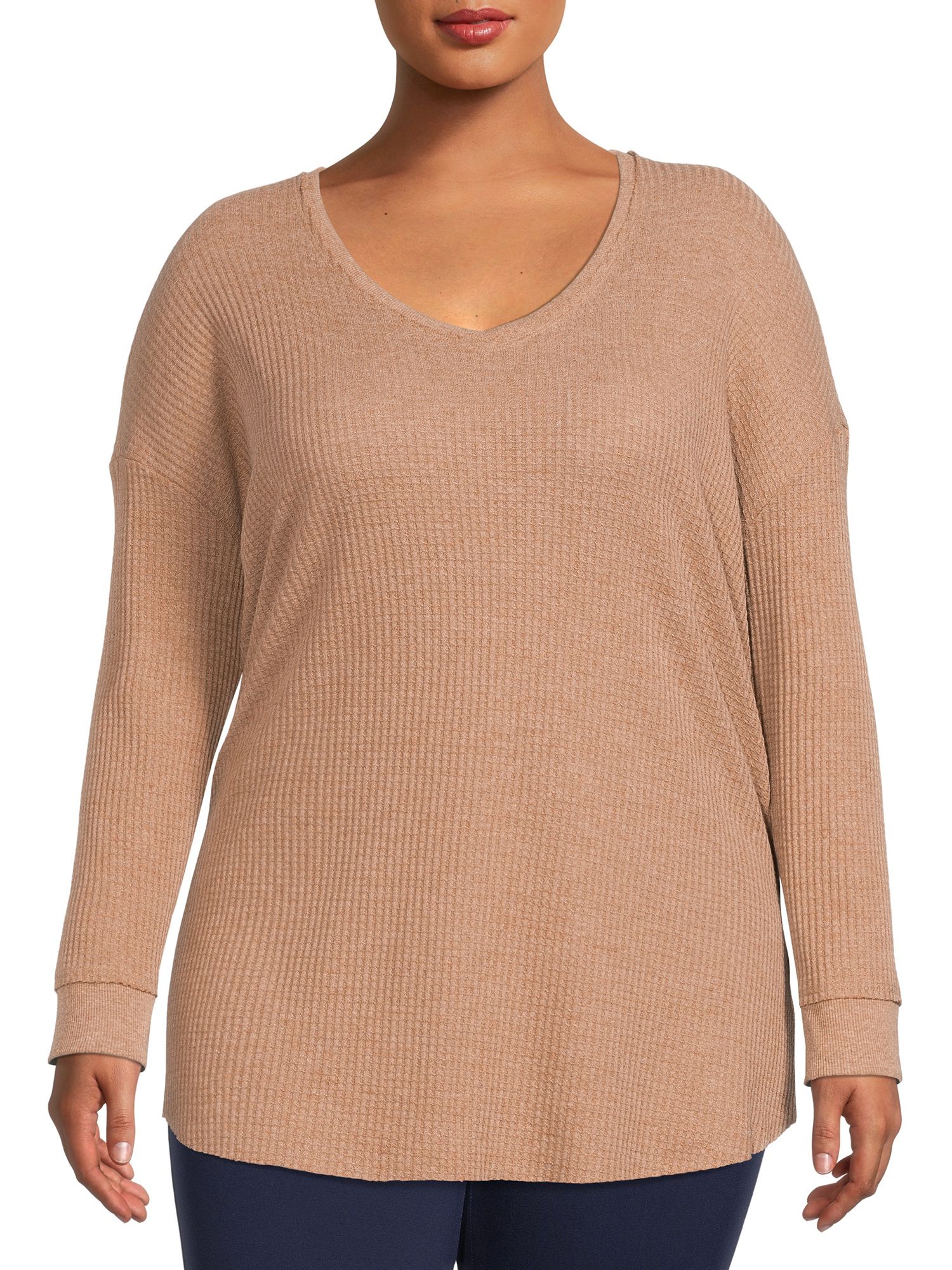 Terra & Sky Women's Plus Size V-Neck Waffle Knit Tunic - Walmart.com | Walmart (US)