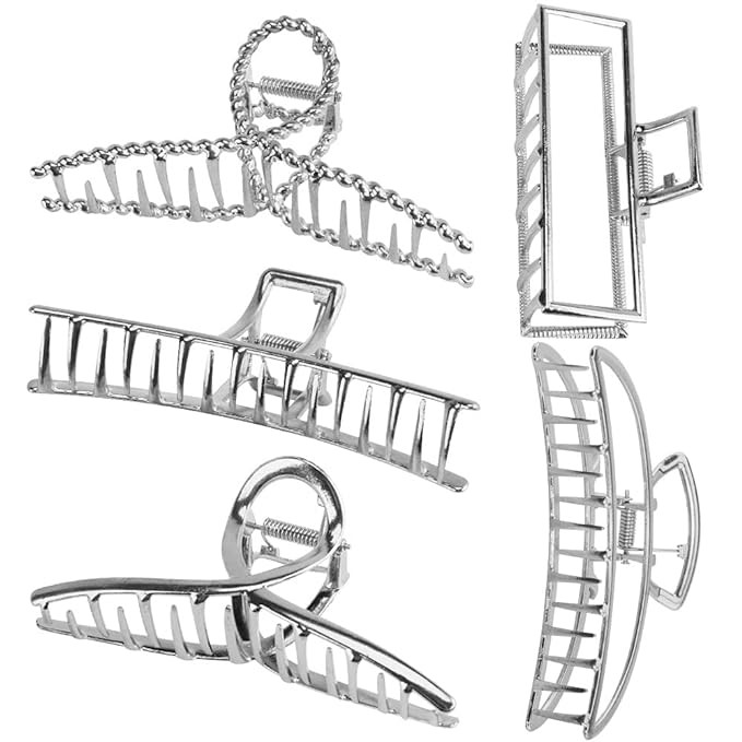 Large Metal Butterfly Hair Clips with Teeth - Big Jaw Grip Clamps for Thick Hair, Non-Slip Silver... | Amazon (US)