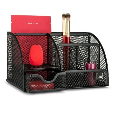 Makeup Organizer with 6-Compartment and Pull Out Drawer Mesh Collection Black | Walmart (US)