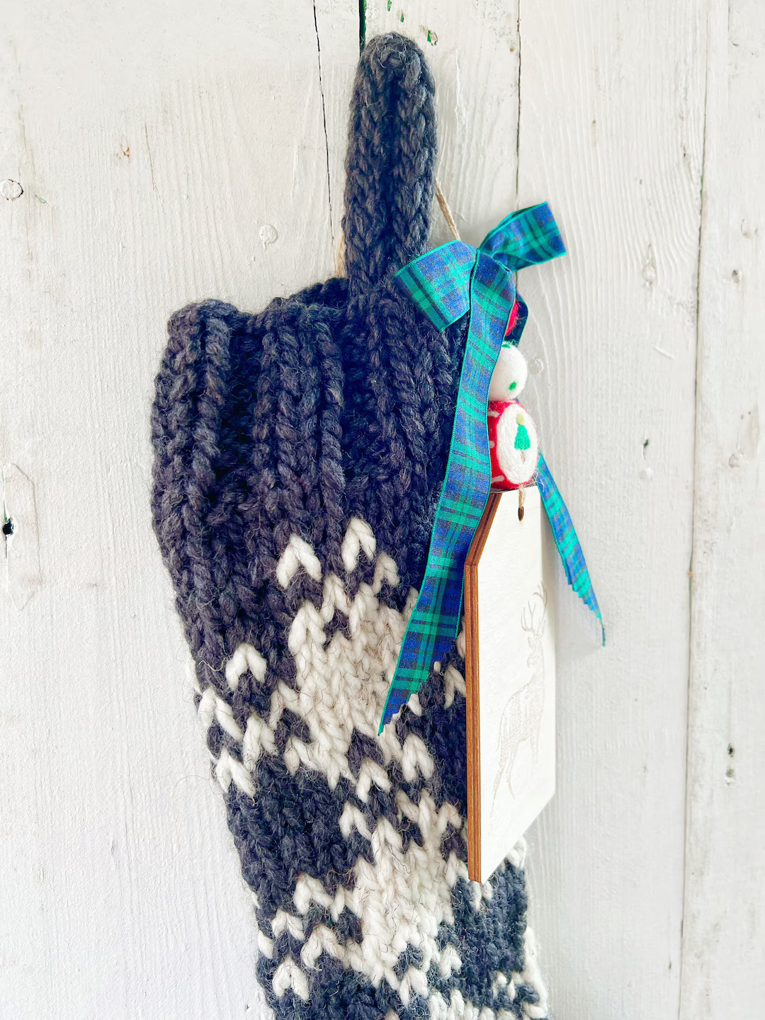 Buffalo Plaid Personalized Christmas stockings, Gray and White fair isle stockings, Large family ... | Etsy (US)