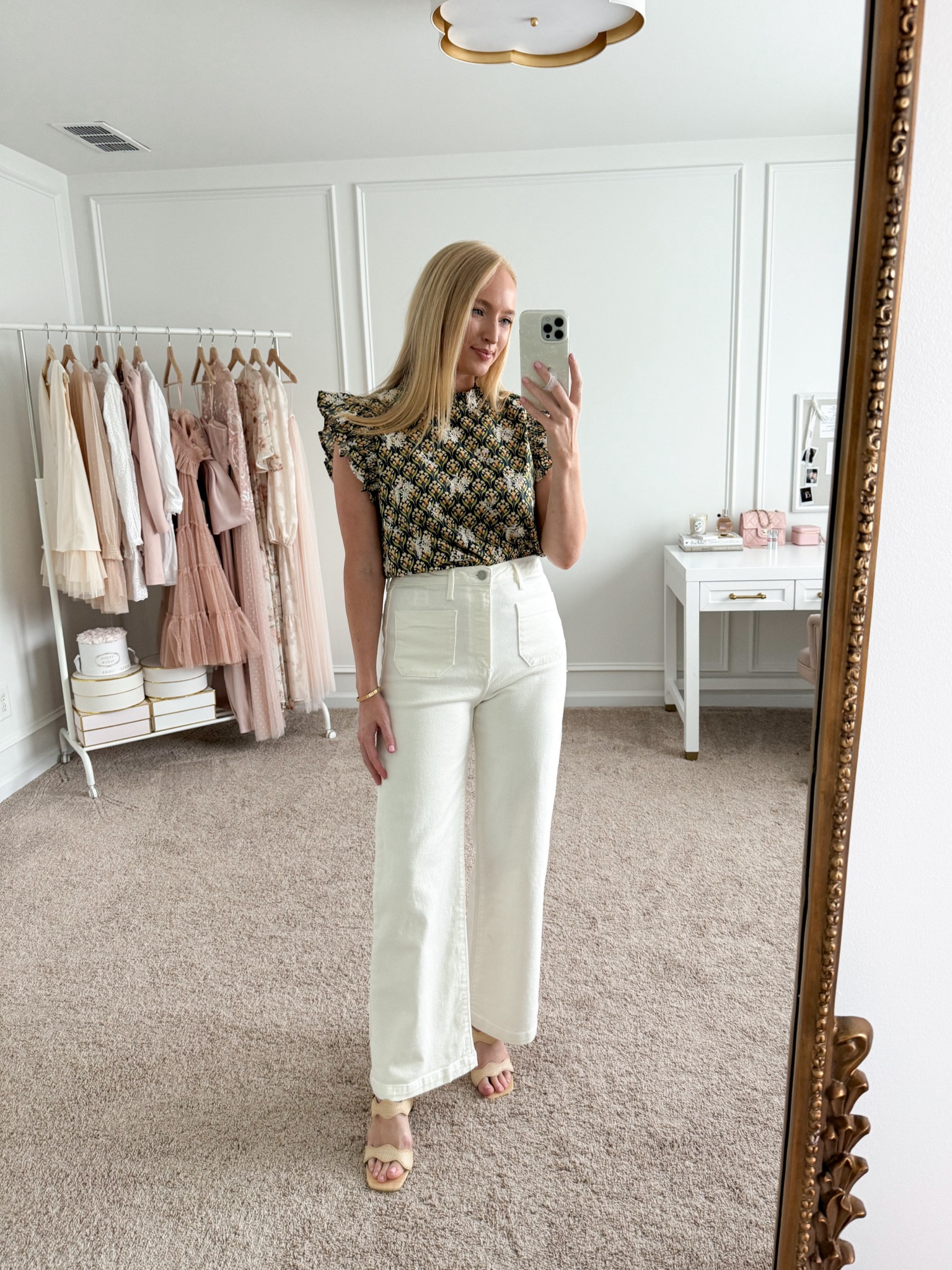 Summer to fall transition outfit! These white wide leg pants are so cute and comfy! I’m wearing a size 28. Use code AMANDAJ15 for 15% off. The top is a little roomy if between size down (I’m wearing a medium) 

#LTKBacktoSchool #LTKSeasonal