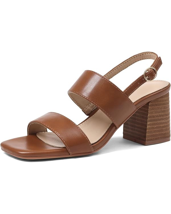 Ancomafio Women's Heeled Sandals Block Chunky Heels Square Open Toe Heels Ankle Strap Casual Sand... | Amazon (US)