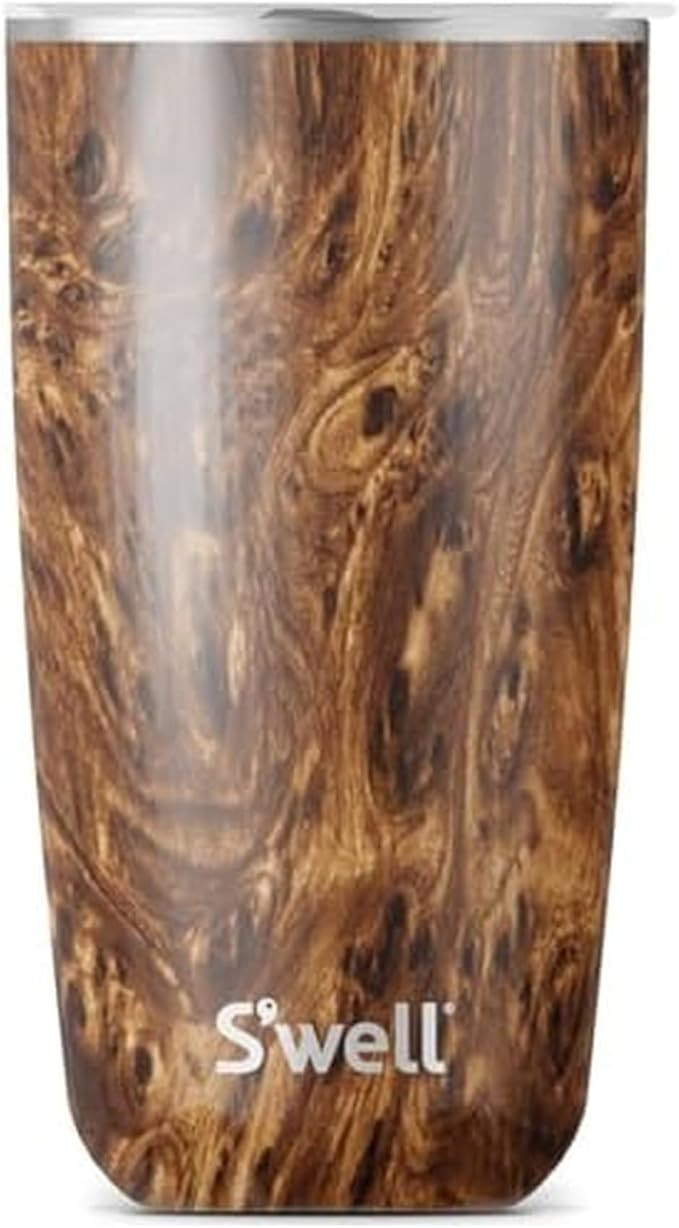 S'well Stainless Steel Tumbler with Slide-Open Lid, 18oz, Teakwood, Triple Layered Vacuum Insulat... | Amazon (US)