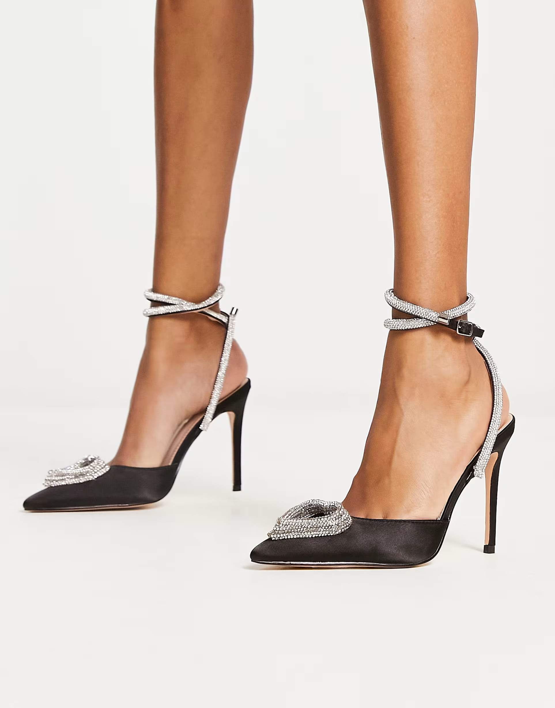 Public Desire Cupid heeled shoes with embellished heart in black satin | ASOS (Global)