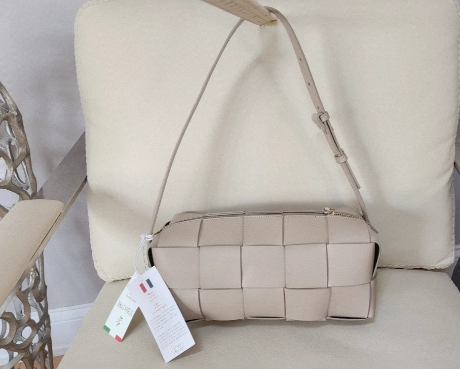 Isadora Genuine Leather Woven Shoulder Bag Color Natural Beige Made in Italy NWT | eBay US