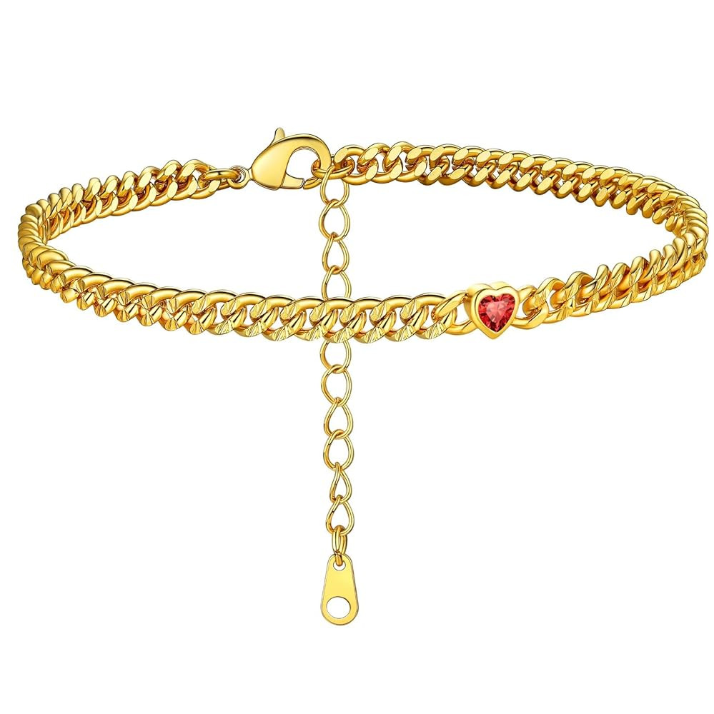 KeyStyle GoldChic Gold Round Heart Ankle Bracelet with Birthstone For Women, 12 Months Sparkling ... | Amazon (US)